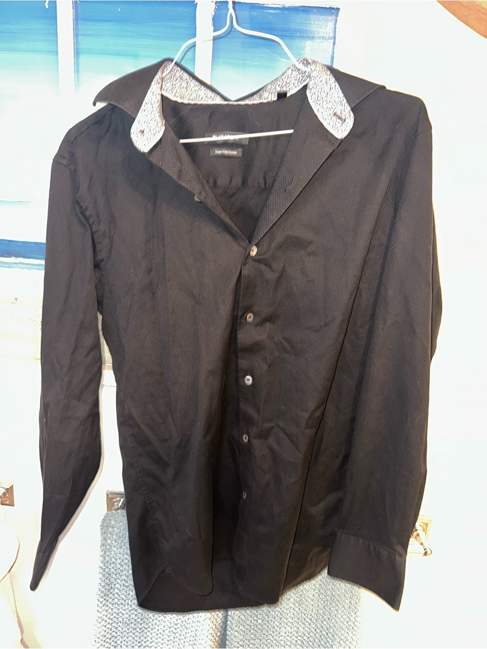 Bugatchi Black Men's Dress Shirt with Contrast Collar